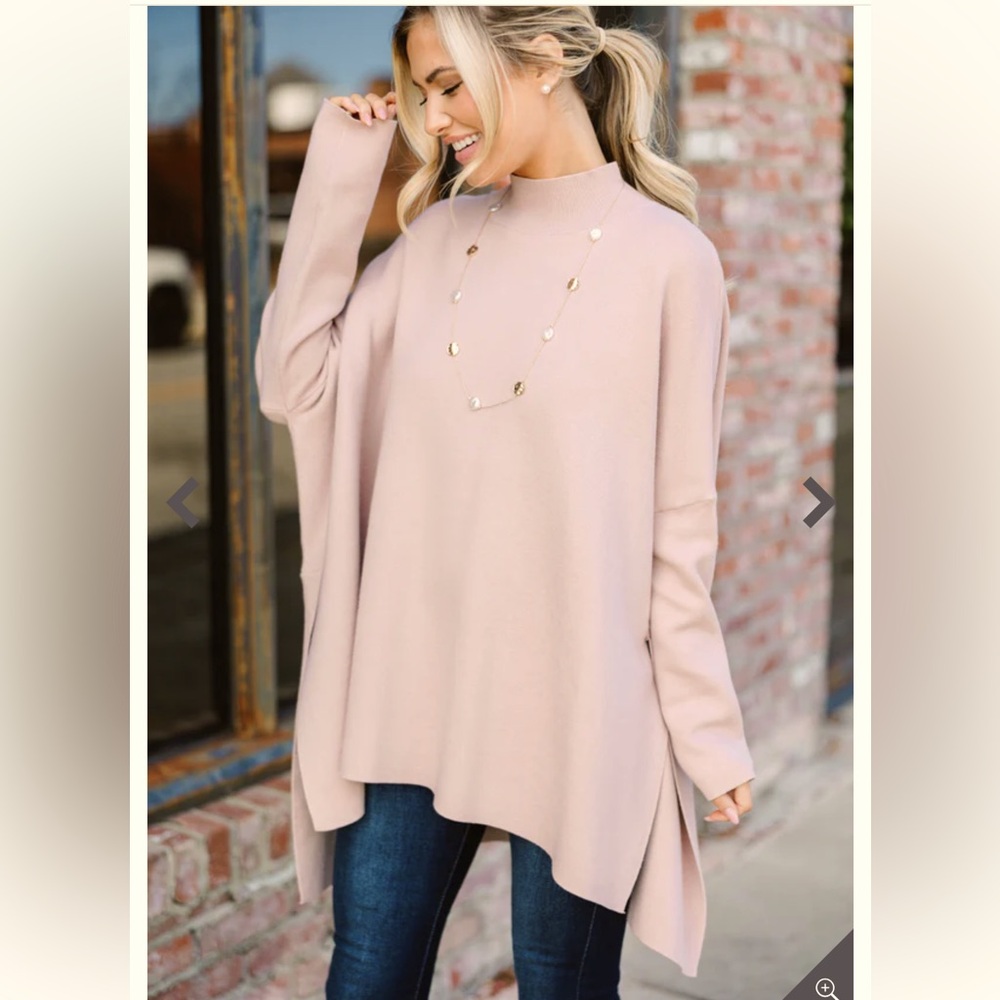 Shop The Mint Going With You Taupe Oversized Mock Neck Split Hem Sweater New